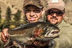 Steelhead fishing guide Jess Baugh with client